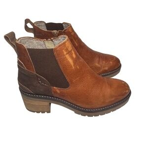 Bullboxer‎ Ankle Boots Women 10 Cognac Leather Chelsea Lug Sole Block Heel Boho